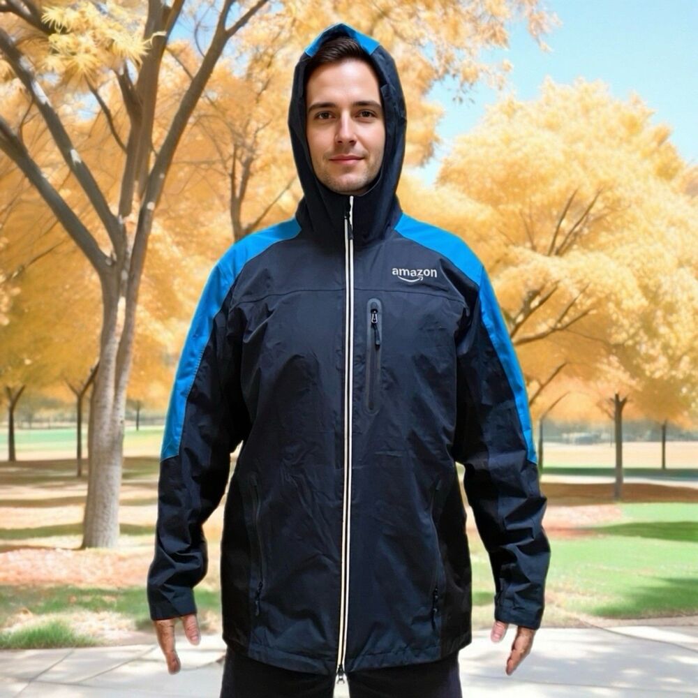 Amazon Tropical Rain Shell Jacket Mens Large Blue Vented Zip Luly Yang Workwear